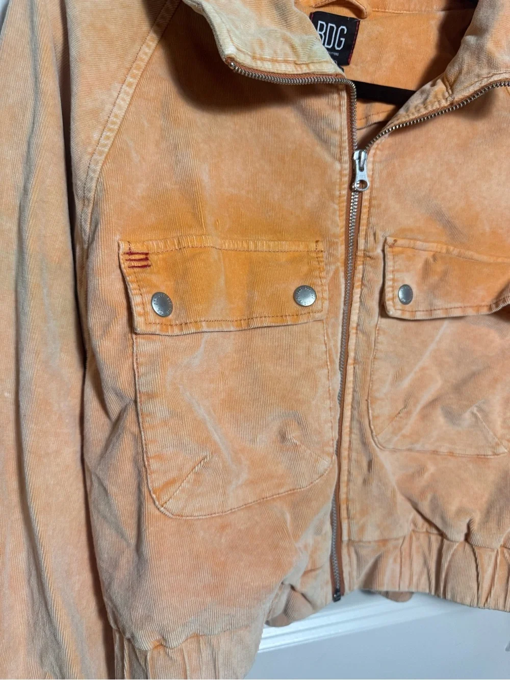 BDG Cropped Zip Front Jacket in Washed Peach size M